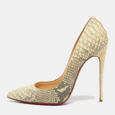 Pre-owned Christian Louboutin Cream Python Leather Pigalle Follies Pumps Size 37.5 In White