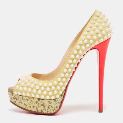 Pre-owned Christian Louboutin Cream Suede Lady Peep Spikes Pumps Size 39