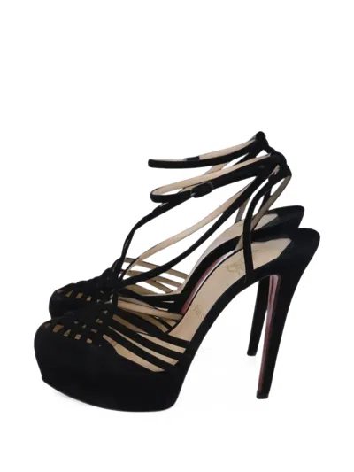 Pre-owned Christian Louboutin Criss-cross Platform Pumps In Black