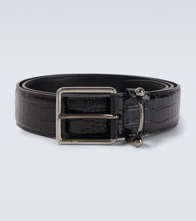 Christian Louboutin Croc-effect Leather Belt In Black