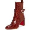 Christian Louboutin Croco Chelsea Red Sole Booties In Acajou