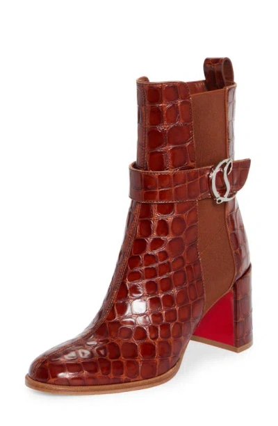 Christian Louboutin Croc Embossed Chelsea Boot In Cognac