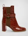 Christian Louboutin Croco Chelsea Red Sole Booties In Brown