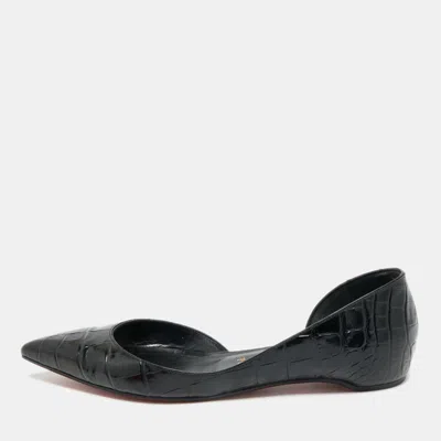 Pre-owned Christian Louboutin Croco Embossed Leather Iriza Ballet Flats Size 37.5 In Black