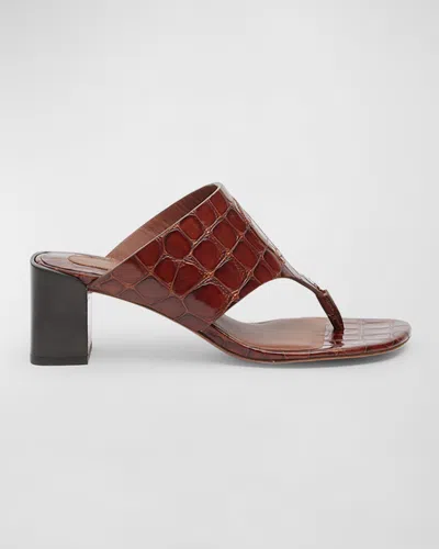 Christian Louboutin Croco Logo Red Sole Thong Mules In Brown