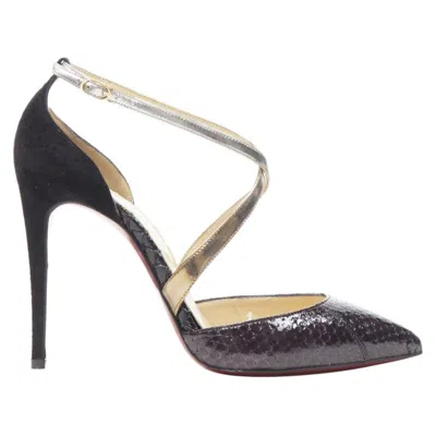 Pre-owned Christian Louboutin Cross Blake Black Leather Metallic Cross Strap Pump Eu36