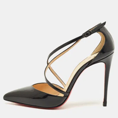 Pre-owned Christian Louboutin Cross Blake Size 38 Black Patent Leather D'orsay Pumps