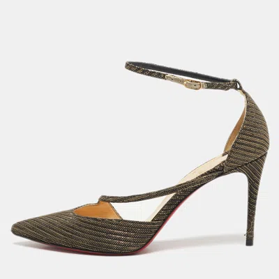 Pre-owned Christian Louboutin Cross Blake Size 38 Two Tone Lurex Fabric D'orsay Pumps In Gold