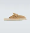 Christian Louboutin Flat Crosta Suede Espadrille Slides In Brown