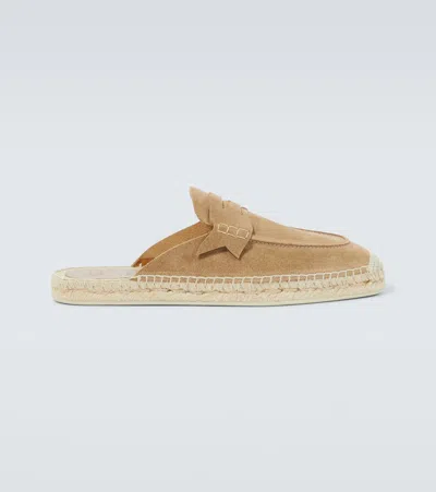 Christian Louboutin Flat Crosta Suede Espadrille Slides In Brown