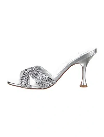 Pre-owned Christian Louboutin Crystal Crystal Embellishments Slides In Silver
