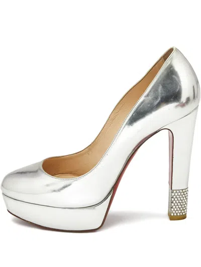 Pre-owned Christian Louboutin Crystal-embellished Heeled Pumps In Silver