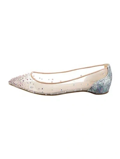 Pre-owned Christian Louboutin Crystal Embellishments Ballet Flats In Metallic/silver