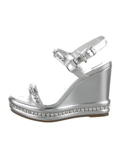 Pre-owned Christian Louboutin Crystal Embellishments Sandals In Silver
