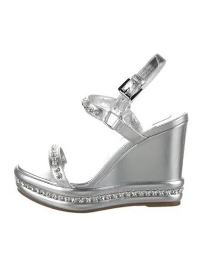 Pre-owned Christian Louboutin Crystal Embellishments Slingback Sandals In Silver
