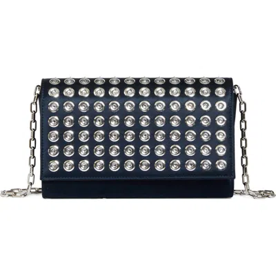 Christian Louboutin Crystal Grommet Satin Wallet On A Chain In Black