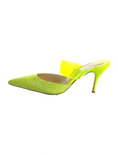 Pre-owned Christian Louboutin Crystal Mules In Yellow