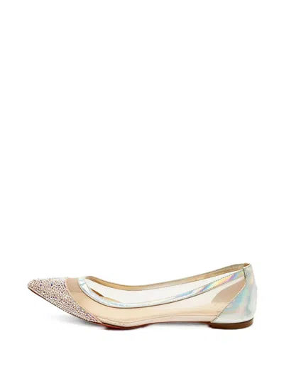Pre-owned Christian Louboutin Crystal-embellished Ballet Flats In Silver