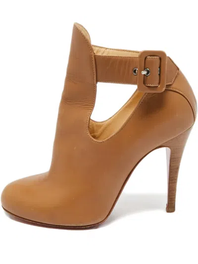 Pre-owned Christian Louboutin Cut-out Ankle Boots In Brown