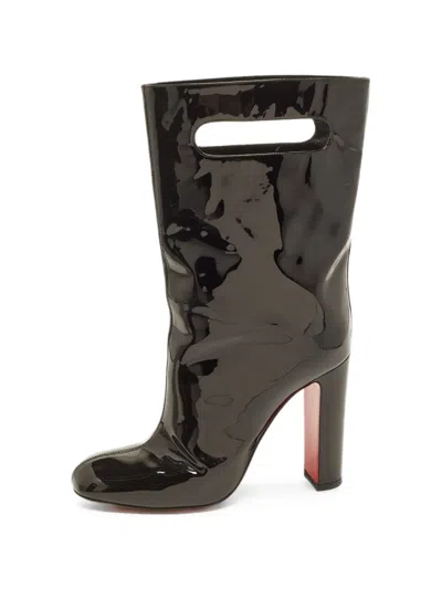 Pre-owned Christian Louboutin Cut-out Patent Leather Boots In Black