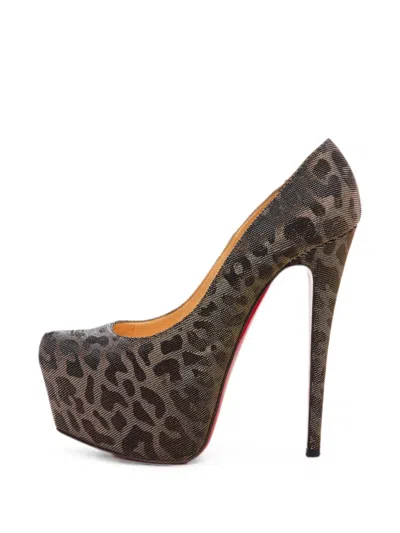 Pre-owned Christian Louboutin Daffodile Leopard-print Platform Pumps In Brown