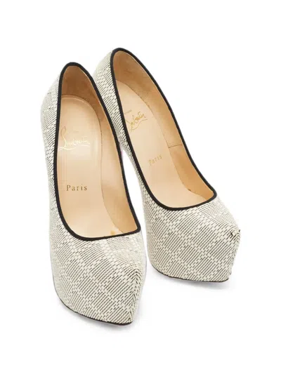 Pre-owned Christian Louboutin Daffodile Raffia Platform Pumps In Neutral