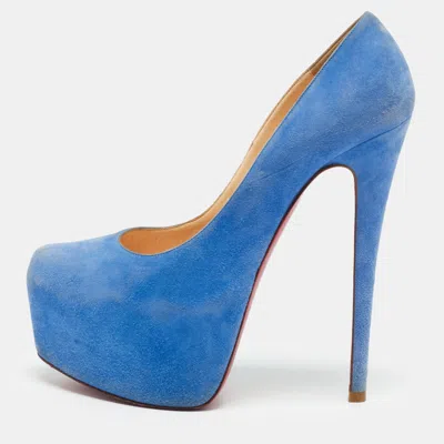 Pre-owned Christian Louboutin Daffodile Size 37 Blue Suede Platform Pumps
