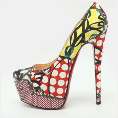 Pre-owned Christian Louboutin Daffodile Size 38 Multicolor Fabric Platform Pumps