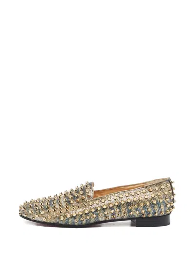 Pre-owned Christian Louboutin Dandelion Glitter Spike Loafers In Gold