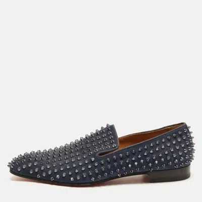 Pre-owned Christian Louboutin Dandelion Size 43 Navy Blue Suede Spike Smoking Slippers