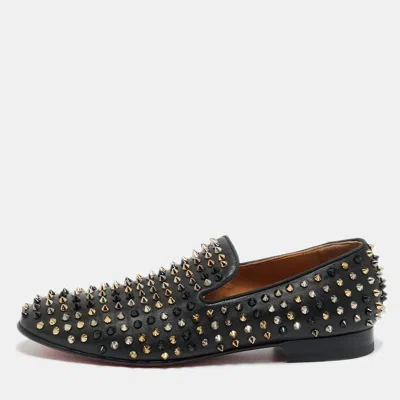 Pre-owned Christian Louboutin Dandelion Spikes Size 43 Black Leather Smoking Slippers