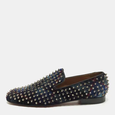 Pre-owned Christian Louboutin Dandelion Spikes Size 43.5 Black Velvet Smoking Slippers