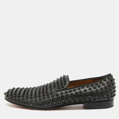 Pre-owned Christian Louboutin Dandelion Spikes Size 44 Black Leather Smoking Slippers