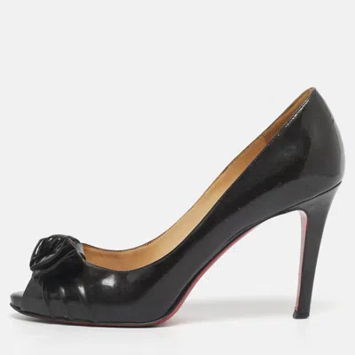 Pre-owned Christian Louboutin Dark Brown Patent Leather Madame Butterfly Peep Toe Pumps Size 36