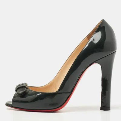 Pre-owned Christian Louboutin Dark Green Patent Leather Open Belt Peep Toe Pumps Size 37
