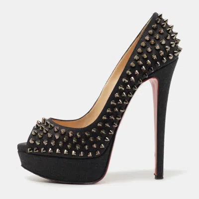 Pre-owned Christian Louboutin Dark Grey Denim Lady Peep Spikes Pumps Size 37