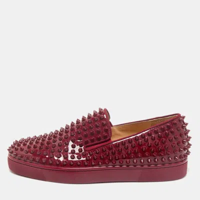 Pre-owned Christian Louboutin Dark Red Patent Leather Roller Boat Slip On Sneakers Size 40