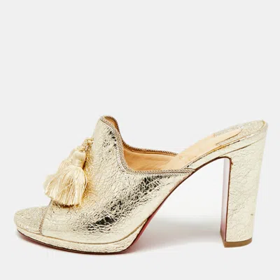 Pre-owned Christian Louboutin De Vienne Size 38.5 Gold Foil Leather Mules