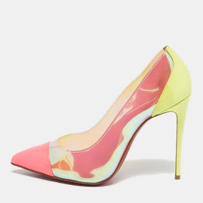 Pre-owned Christian Louboutin Debout Size 36.5 Tricolor Patent Leather And Pvc Pumps In Yellow