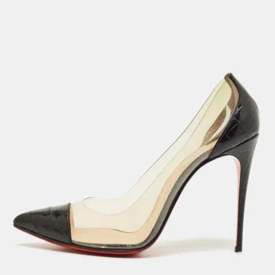 Pre-owned Christian Louboutin Debout Size 38 Black/transparent Croc Embossed Leather And Pvc Pumps