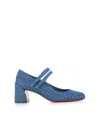 Christian Louboutin Miss Jane Strass Red Sole Mary Jane Pumps In Denim