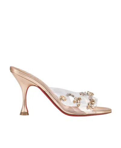 Christian Louboutin Degraqueen 85mm Embellished Mules In Nude