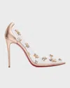 CHRISTIAN LOUBOUTIN DEGRAQUEEN CLEAR EMBELLISHED RED SOLE PUMPS