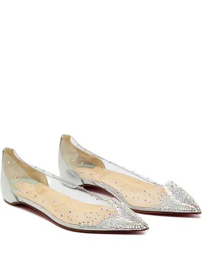Pre-owned Christian Louboutin Degrassita Crystal-embellished Ballet Flats In White
