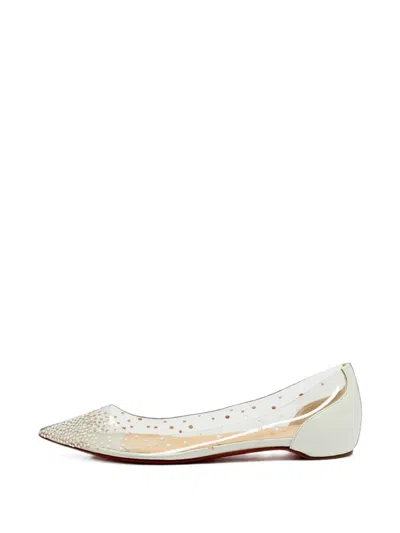 Pre-owned Christian Louboutin Degrastrass Crystal-embellished Ballet Flats In White