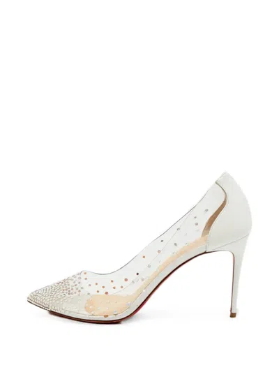Pre-owned Christian Louboutin Degrastrass Crystal-embellished Heeled Pumps In White