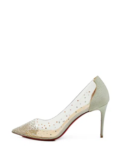 Pre-owned Christian Louboutin Degrastrass Glitter-detail Heeled Pumps In Silver