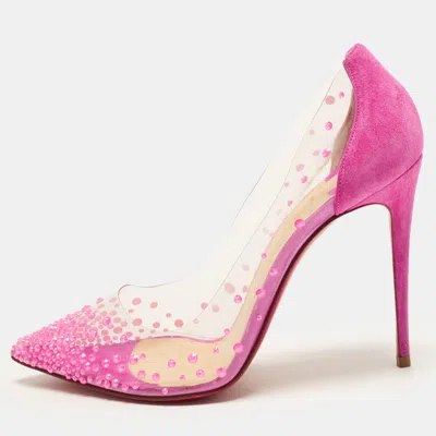 Pre-owned Christian Louboutin Degrastrass Size 37.5 Pink Pvc And Suede Pumps