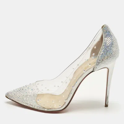 Pre-owned Christian Louboutin Degrastrass Size 38.5 Silver Pvc And Sequins Pumps