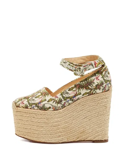 Pre-owned Christian Louboutin Dehia Woven Wedge Espadrilles In Neutral